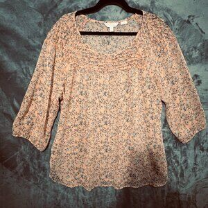 Women's Size XXL LC Lauren Conrad Floral Pin-tuck Semi-Sheer Top